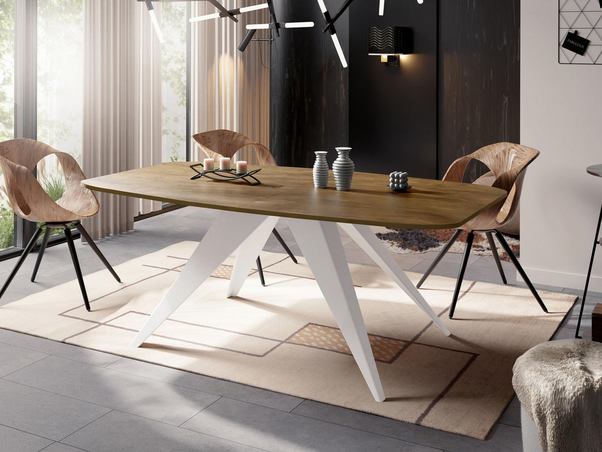 ESSTISCH Fatina rechteckig ausziehbar, Lefkas Eiche 180-218/90/76 cm - Alteiche/Weiß, Holzwerkstoff/Metall (180/90/76cm) - WFL GROUP