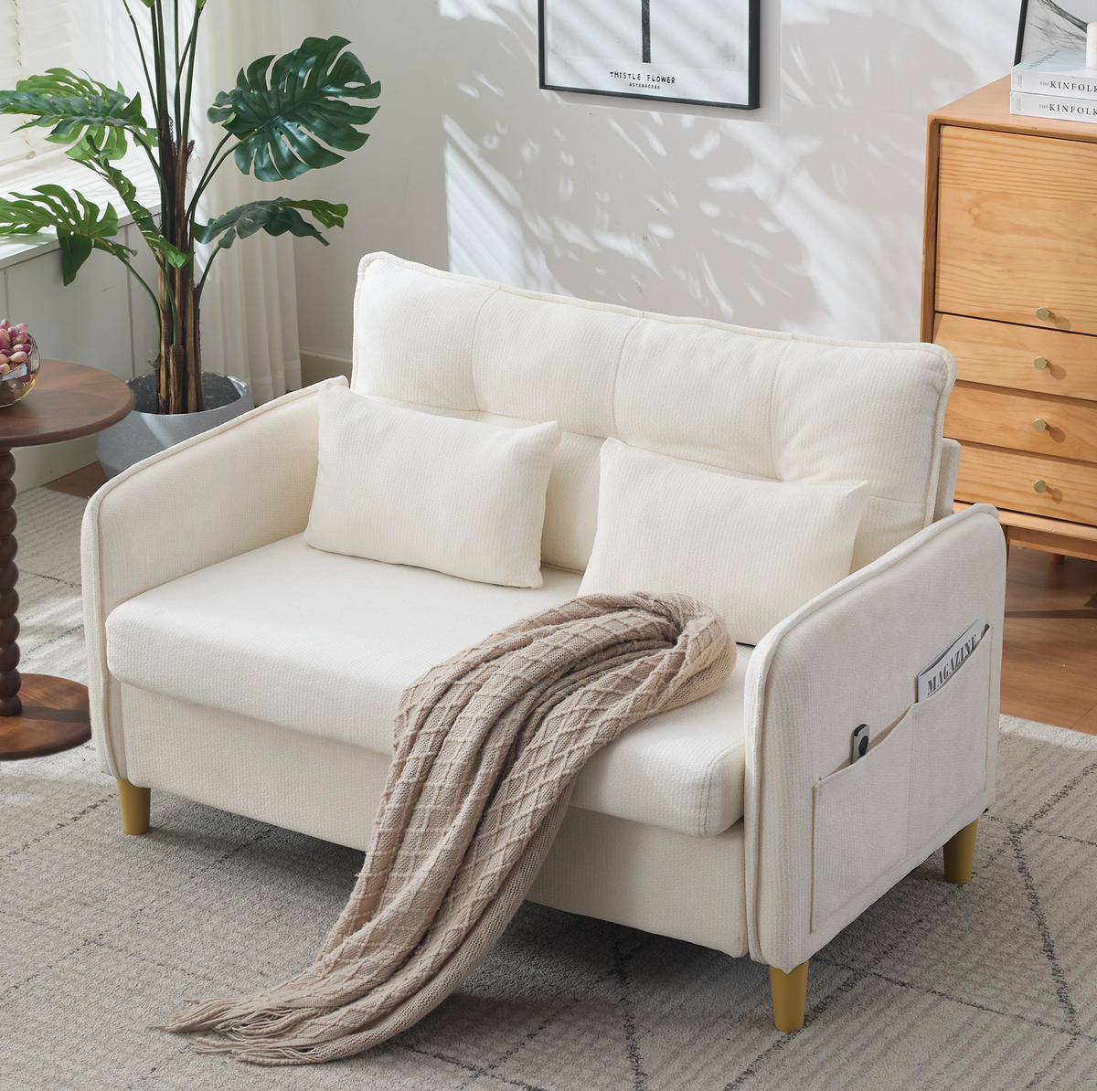 SOFA 2-Sitzer 127 cm Chenille Beige Holzrahmen - Beige, Holzwerkstoff (127/83/75.5cm) - Meubliv