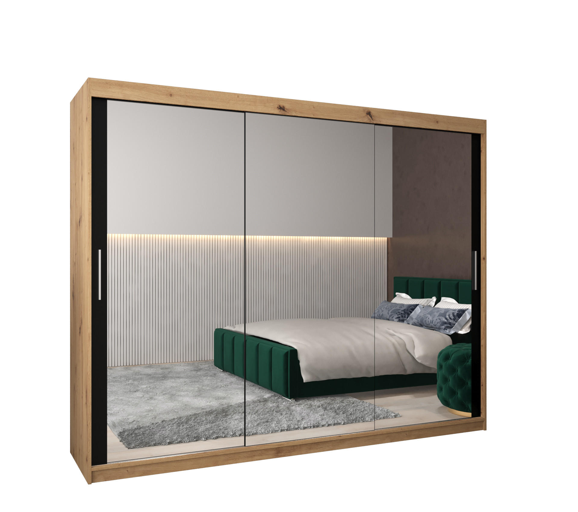 SCHWEBETÜRENSCHRANK 200/250/62 2-türig - Silberfarben/Schwarz, Holz/Kunststoff (250/200/62cm) - Abiks Möbel