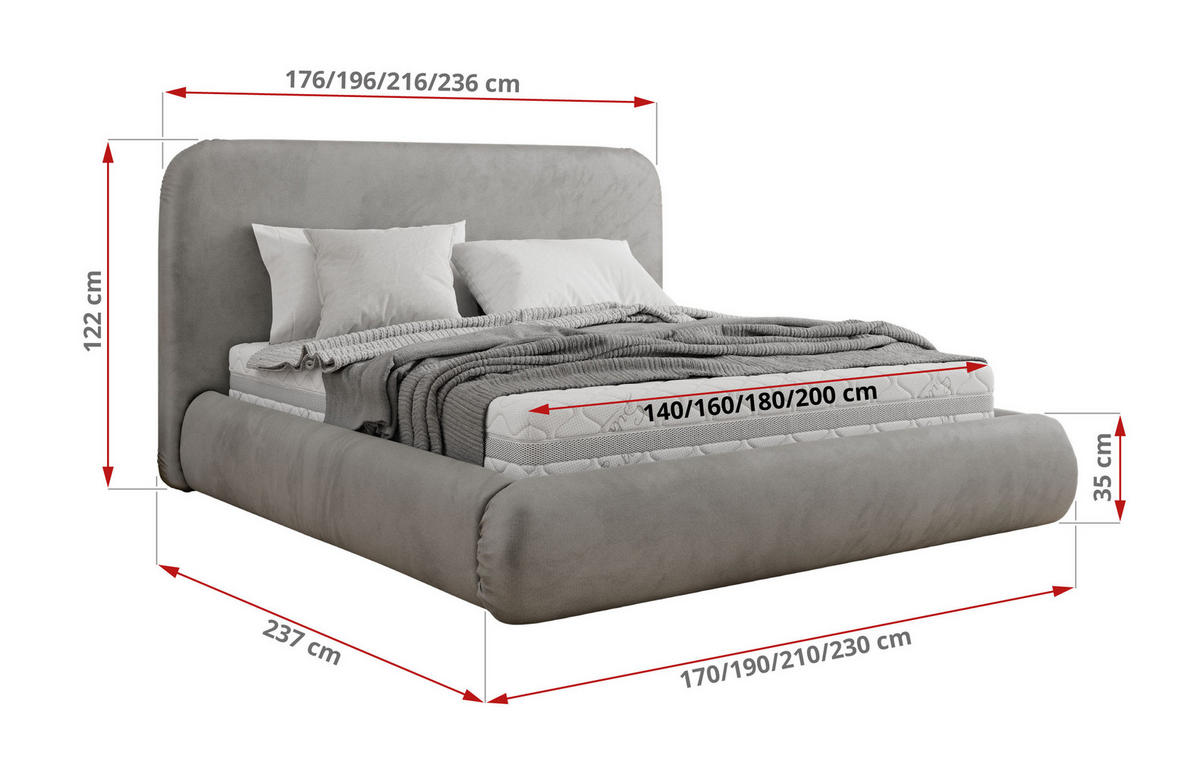 POLSTERBETT BENEA CLASSIC 140/200 - Hellgrau Velvet - ohne Matratze - Hellgrau, Textil (140/200cm) - MKS