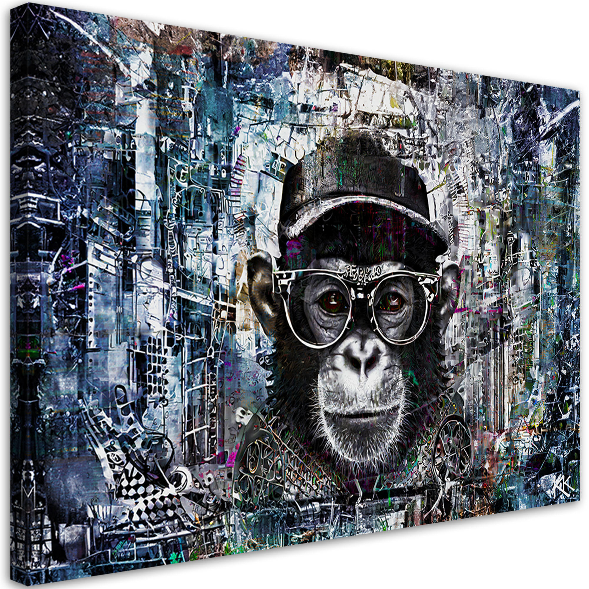 LEINWANDBILD Schimpanse Affe Abstraktion 100x70cm - Grau, Textil (100/70cm) - Feeby