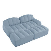 2-SITZER SOFA Granulierter Fleece Blau mit 2 Ottomans - Blau, Textil (210/79/165cm) - WISHDOR