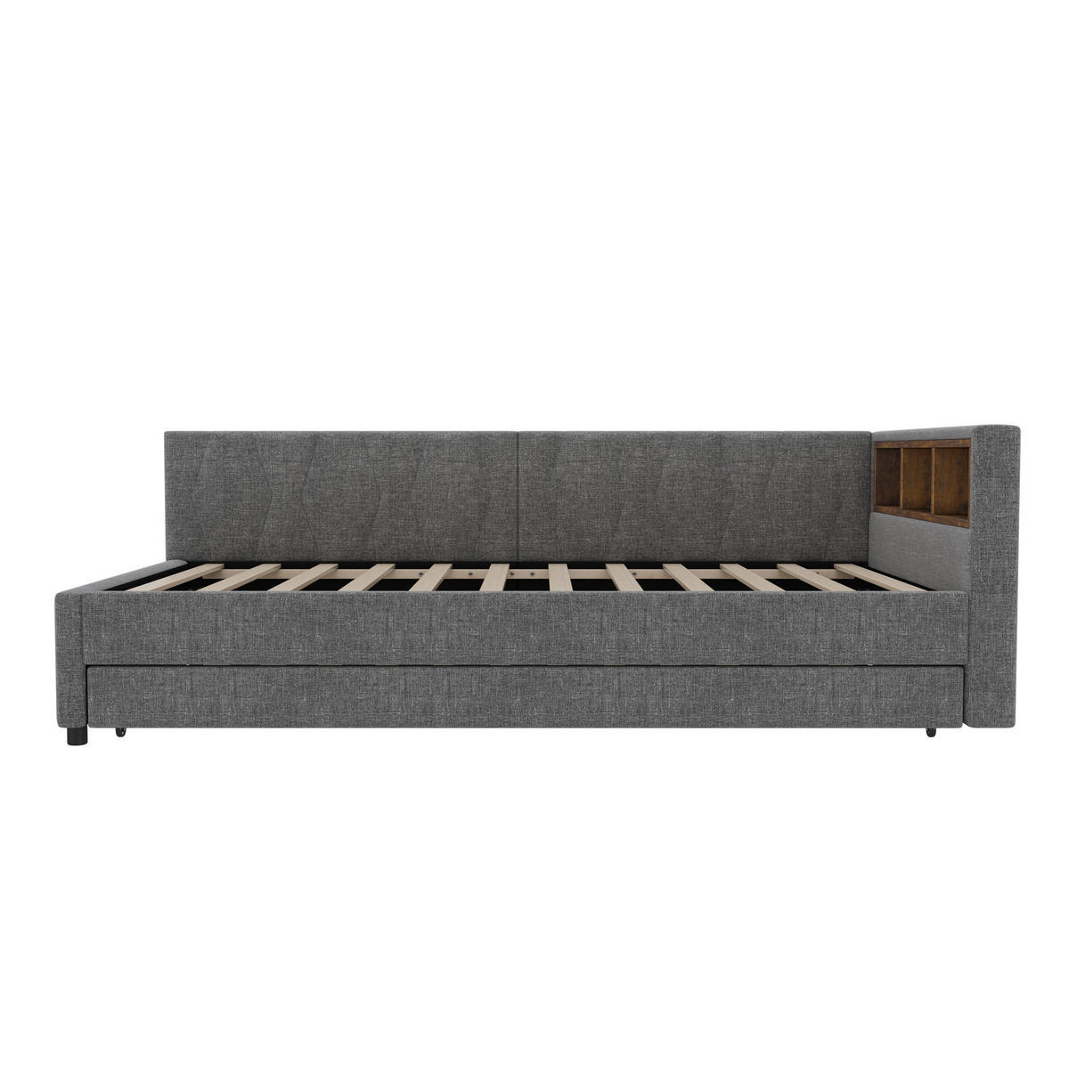 POLSTERBETT aus Leinen 90x200 cm in Grau mit LED-Beleuchtung & USB-C - Grau, Textil (90/200cm) - Modfu