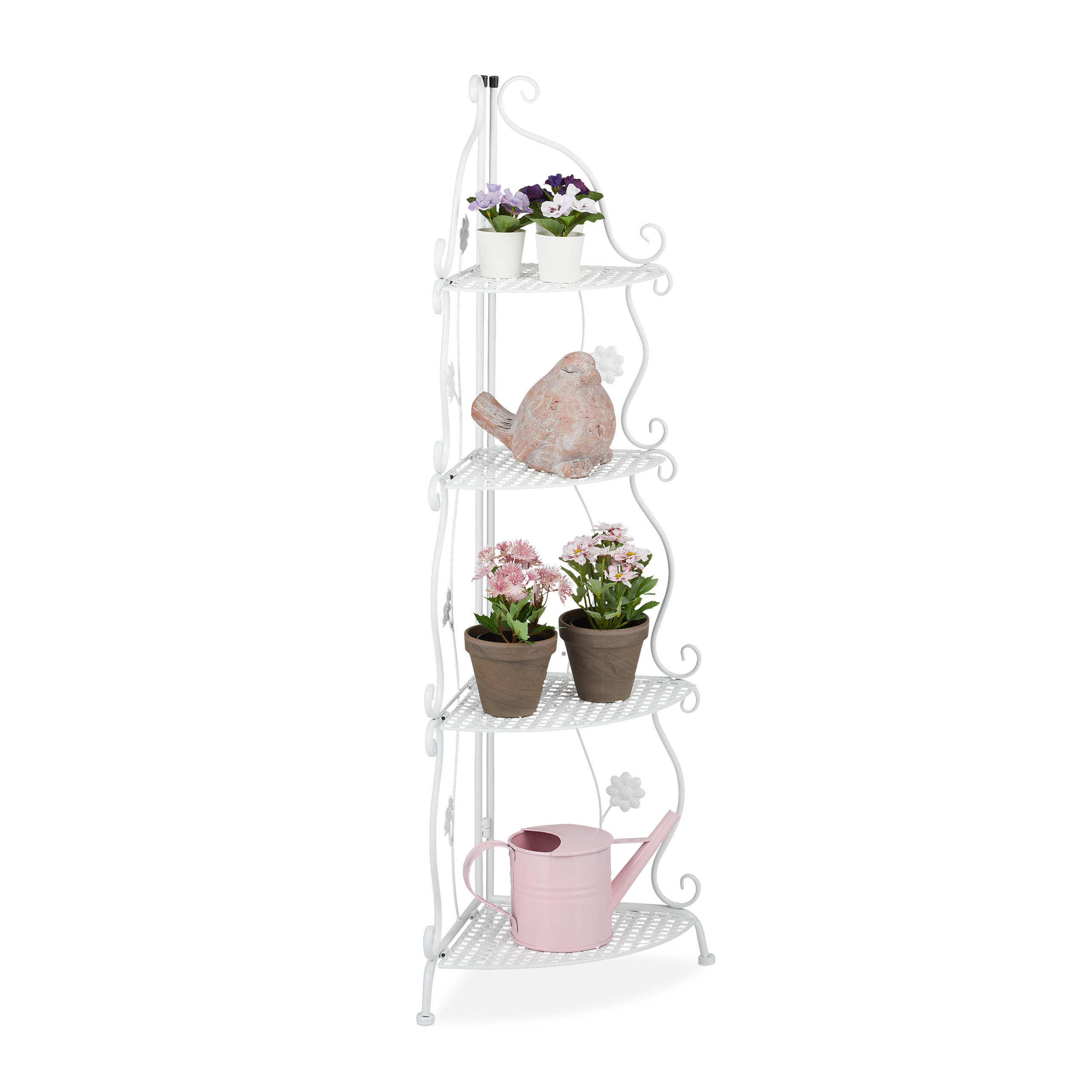 Relaxdays REGÁL bílý kovový skládací 4 police 113,5 cm