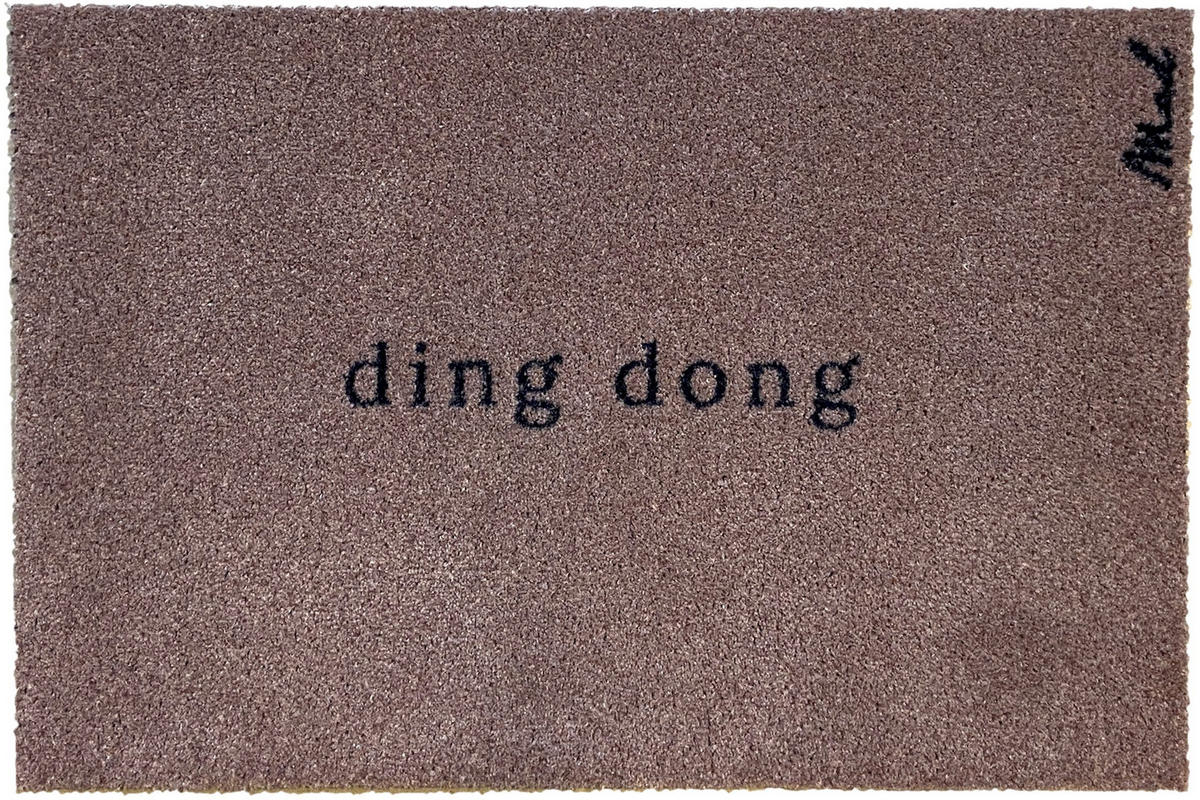 OUTDOOR FUßMATTE "Anna" mit Spruch "ding dong" Braun 50 x 75 cm - Schwarz/Braun, Kunststoff/Textil (50/75cm) - MAD ABOUT MATS