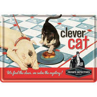 MINIBLECHSCHILD 10/14 cm Animal Club Clever Cat - Multicolor, Metall (14/10/0.1cm) - Nostalgic-Art