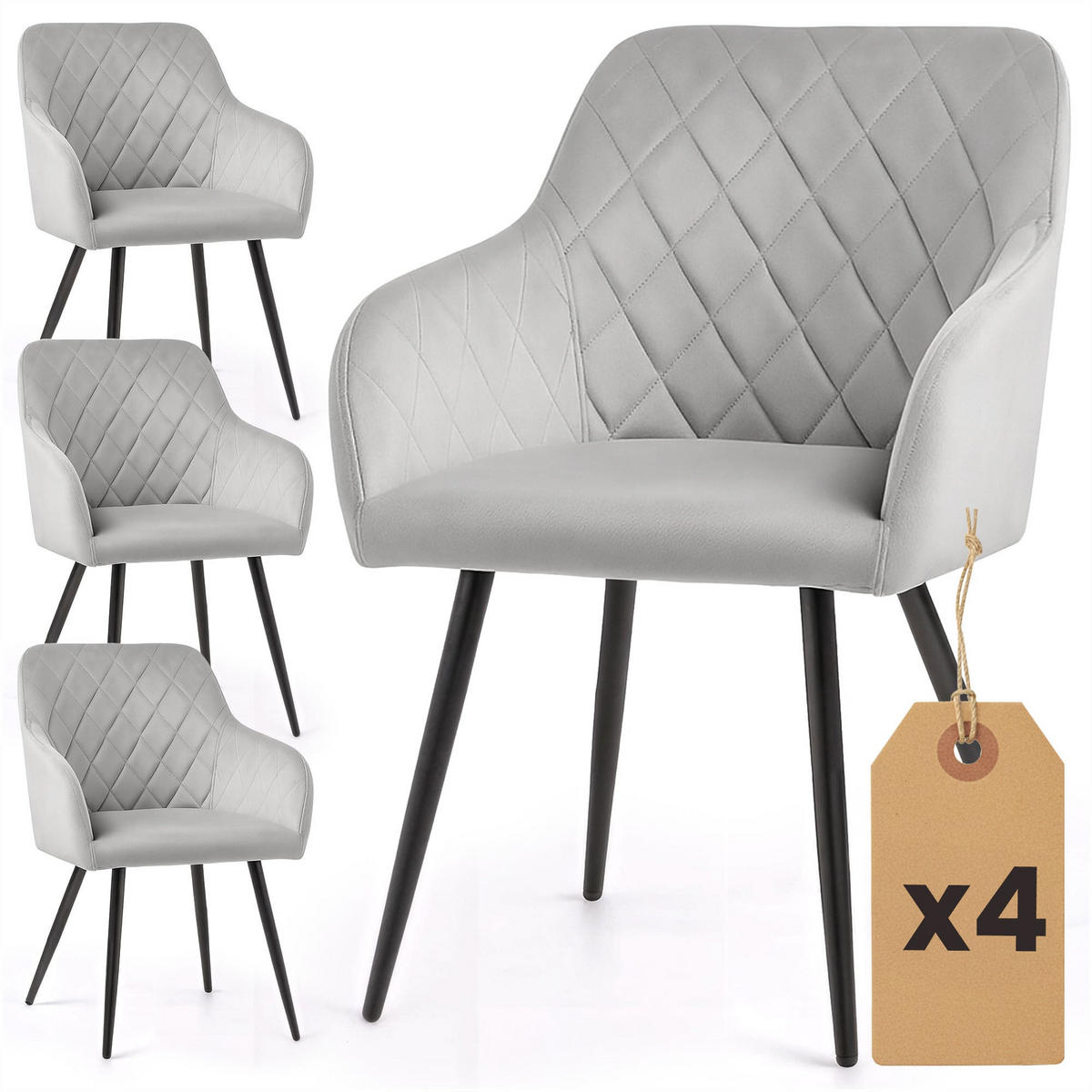 POLSTERSTUHL 4er Set, Metallbeine Grau, Schwarz 54,5/82/58 - Schwarz/Grau, Textil (55/82/58cm) - RAUMHIRSCH FURNITURE