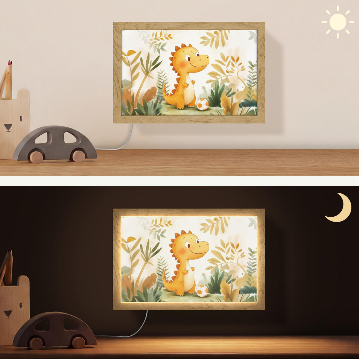 NÁSTĚNNÁ LAMPA Dino - Fotbal - Orange 30x20 cm - béžová, kompozitní dřevo (30/20/8cm) - OnlyWow