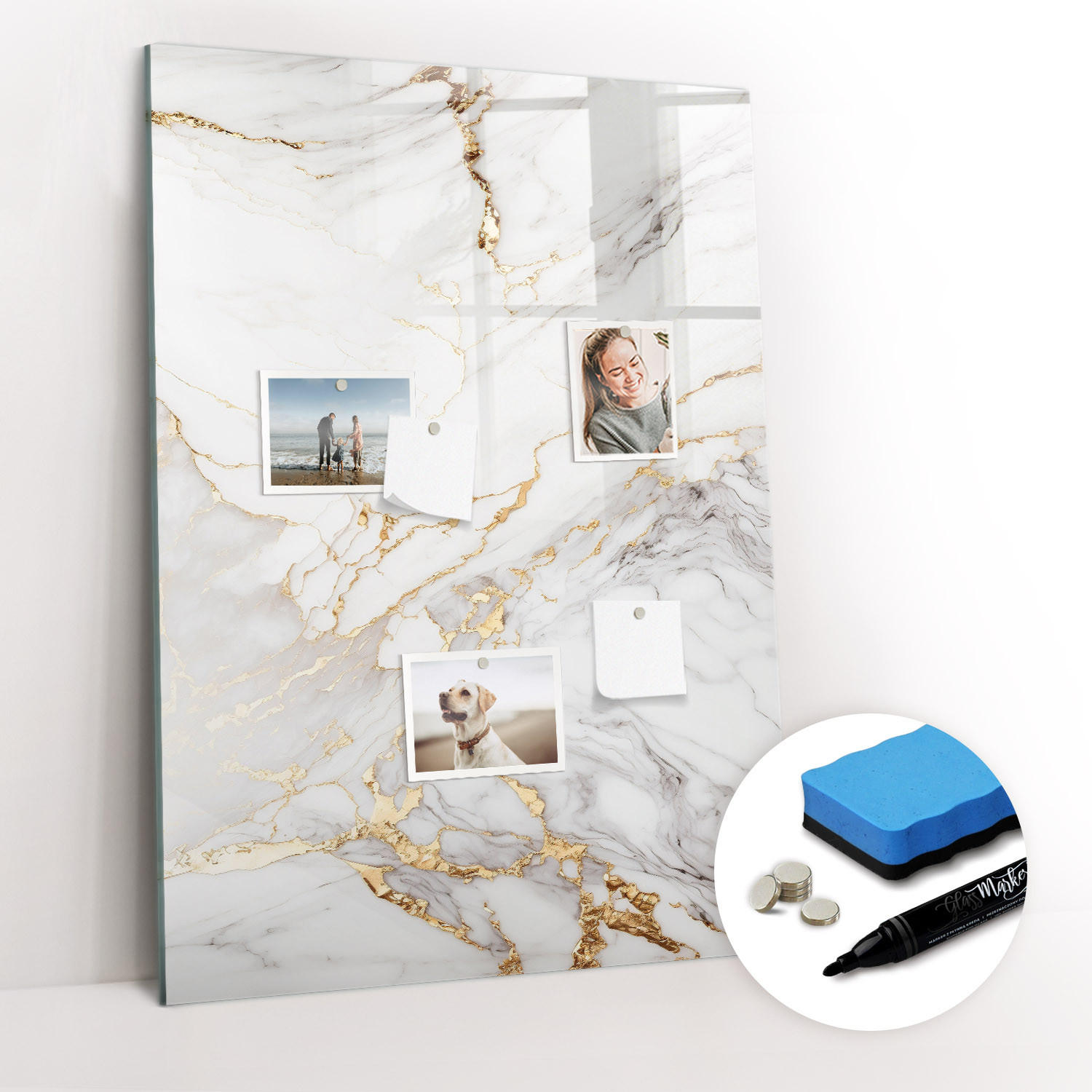 MAGNETTAFEL 120x60 Dekorativer Marmor - Goldfarben/Weiß, Glas (120/60/0.4cm) - TULUP