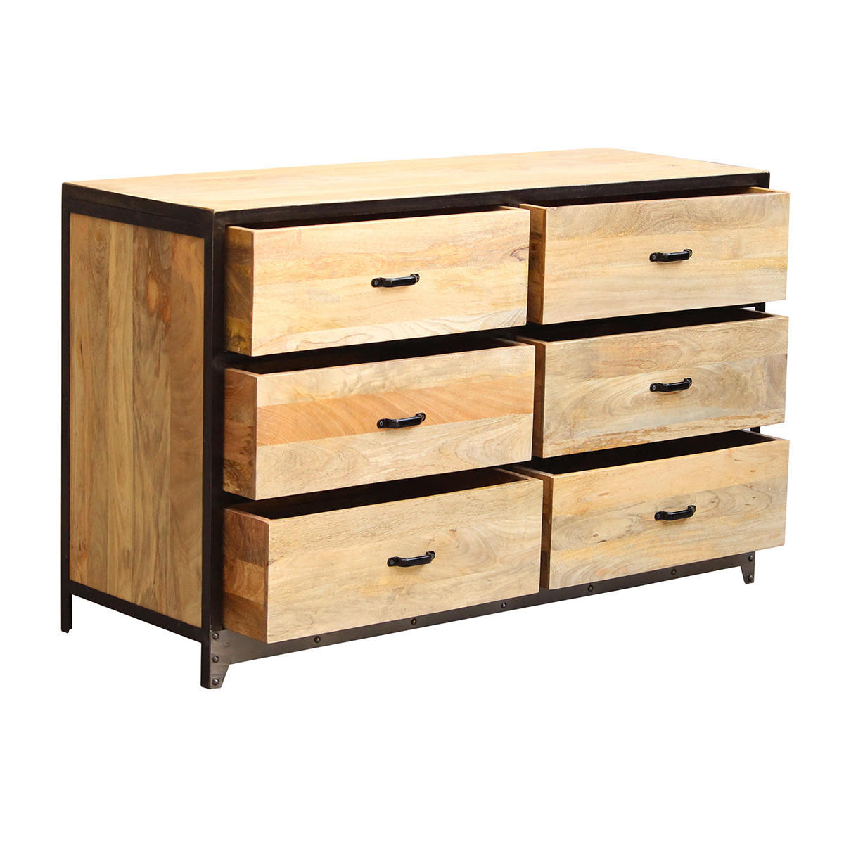 KOMMODE 6 Schubladen Holz Metall INDUSTRIA - Dunkelbraun, Holz (45/80/130cm) - Miliboo