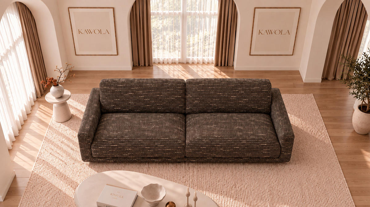 SOFA MARLIN Braun Flachgewebe - Dunkelbraun/Schwarz, Kunststoff/Textil (262/80/100cm) - KAWOLA
