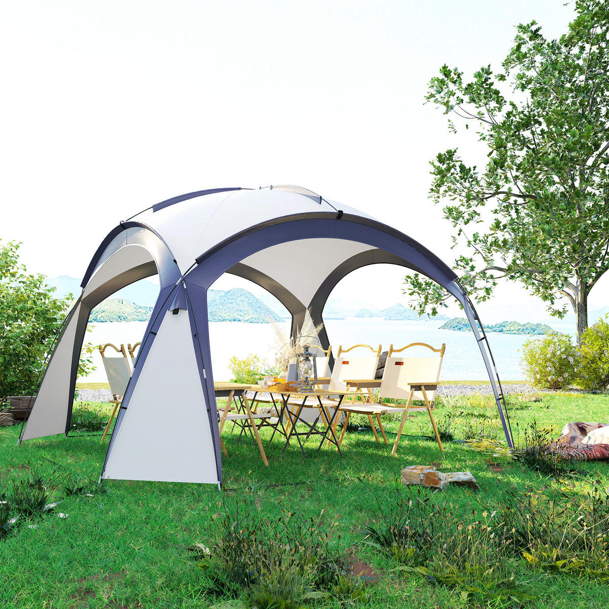 GARTENZELT Cremeweiß, Polyester, Glasfaser - Creme, Kunststoff (350/350cm) - Outsunny