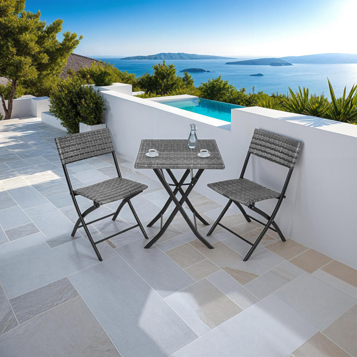 RATTANSET Trevi,geringes Gewicht,grau - Grau, Kunststoff - tectake