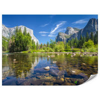 FOTOTAPETE für Wohnzimmer Yosemite Nationalpark Panorama Berge 350x256 - Blau/Beige, Papier (350/256cm) - Muralo