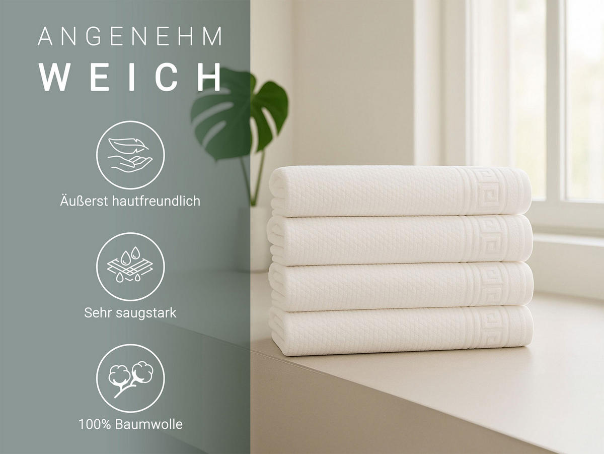 DUSCHTÜCHER, 4er-Set, 70x140 cm, 100% Baumwolle, Weiß - Weiß, Textil (70/140cm) - Zollner