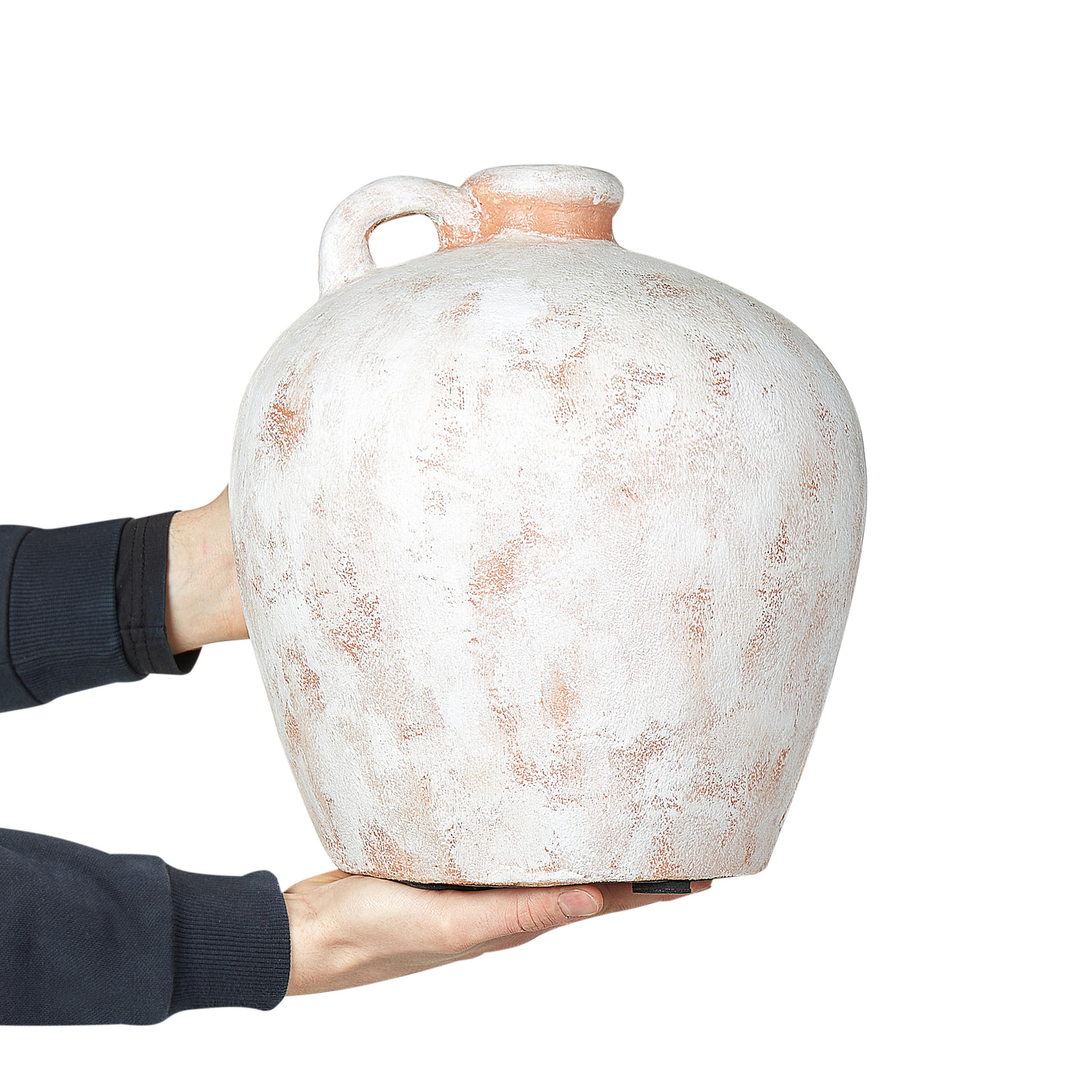 DEKOVASE Terrakotta weiß Ipoh - Weiß, Stein (30cm) - Beliani