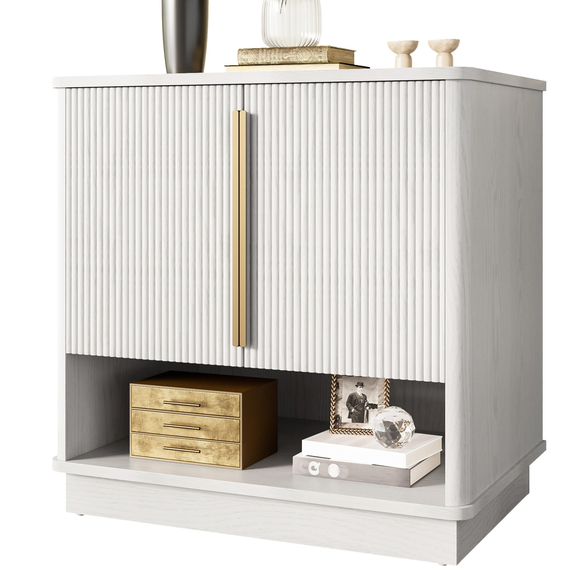 SCHUHSCHRANK 60 x 40 x 61 cm MDF Weiß mit 2 Türen und offenem Fach - Weiß, Holz (40/61/60cm) - Beauniv