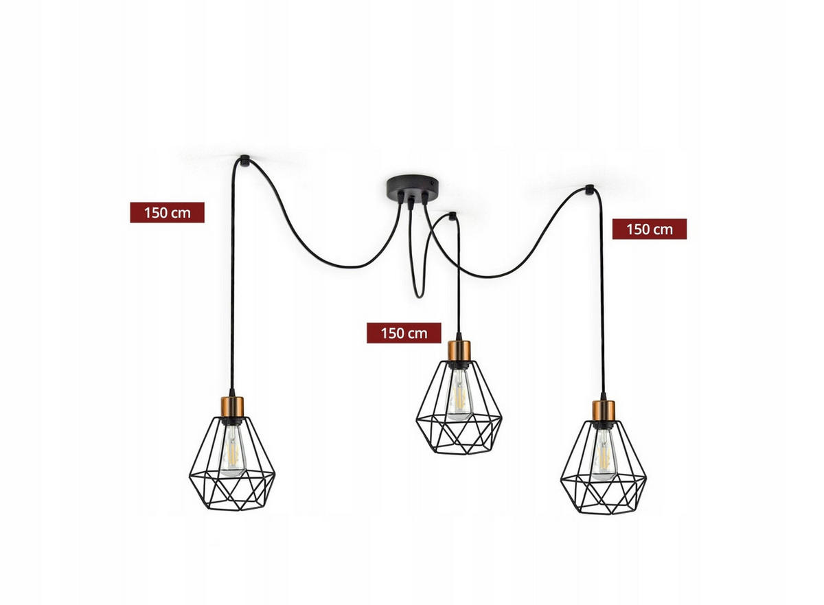 PENDELLEUCHTE EDISON - Goldfarben/Schwarz, Metall (20/20/150cm) - kiki design