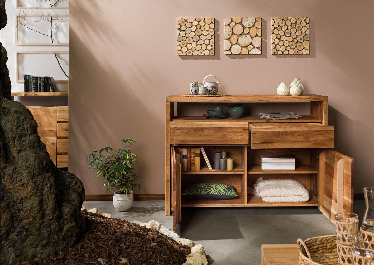 SIDEBOARD Wildeiche 131x45x96 natur geölt PURE OAK #103 - Braun, Holz (131/96/45cm) - Massivmoebel24