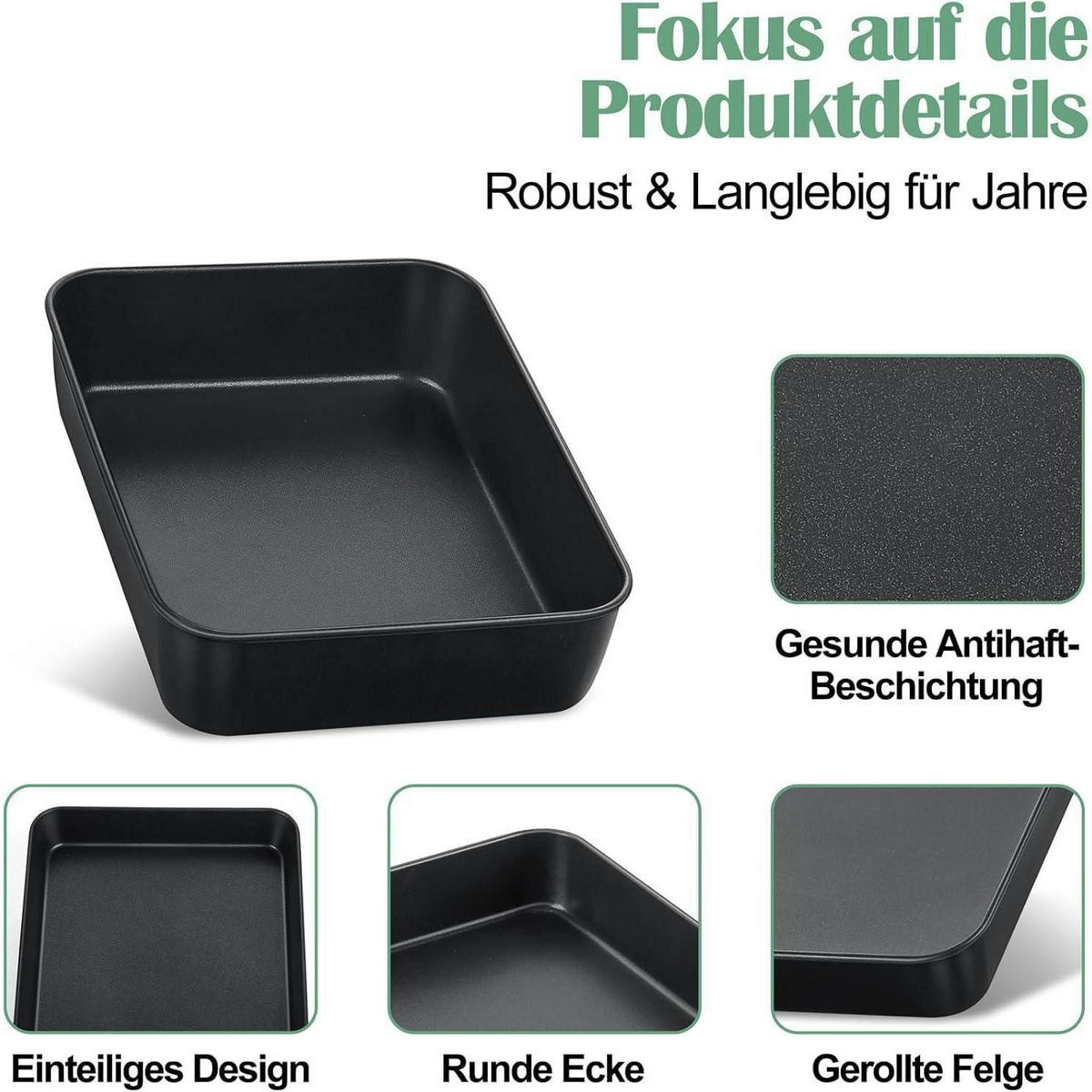 BACKBLECH 2er Set 23,8 x 18 x 5 cm Antihaft - Schwarz, Metall (18/5/23.8cm)