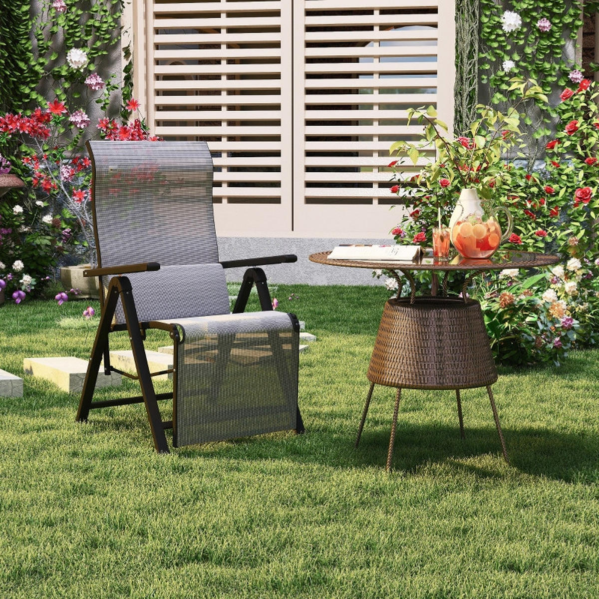 SONNENLIEGE aus Stahl 70x65x111 cm in Grau mit 9-fach verstellbar - Grau, Metall (70/111/65cm) - Modfu