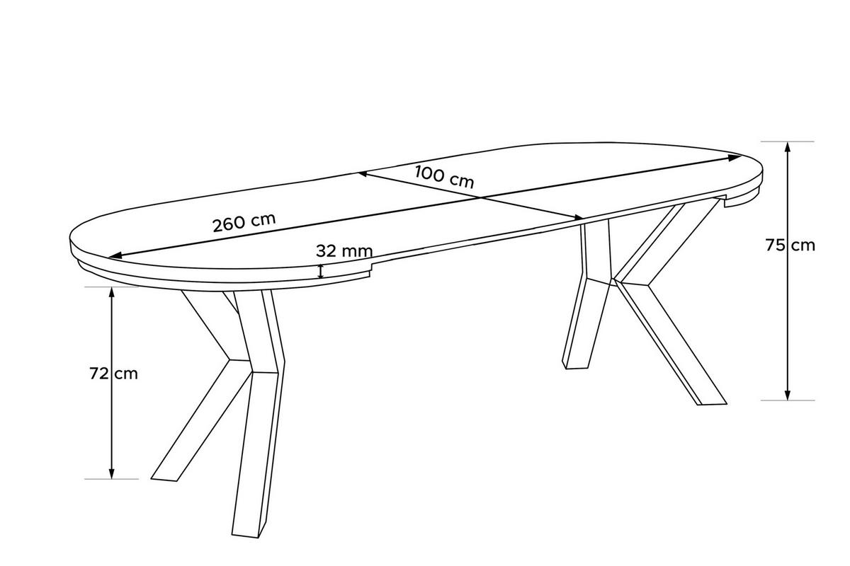 ESSTISCH ROSTEL Ausziehbar 100-260cm Rund, Walnuss mittel/schwarz - Walnussfarben/Schwarz, Holz (100/260/75cm) - KONSIMO®