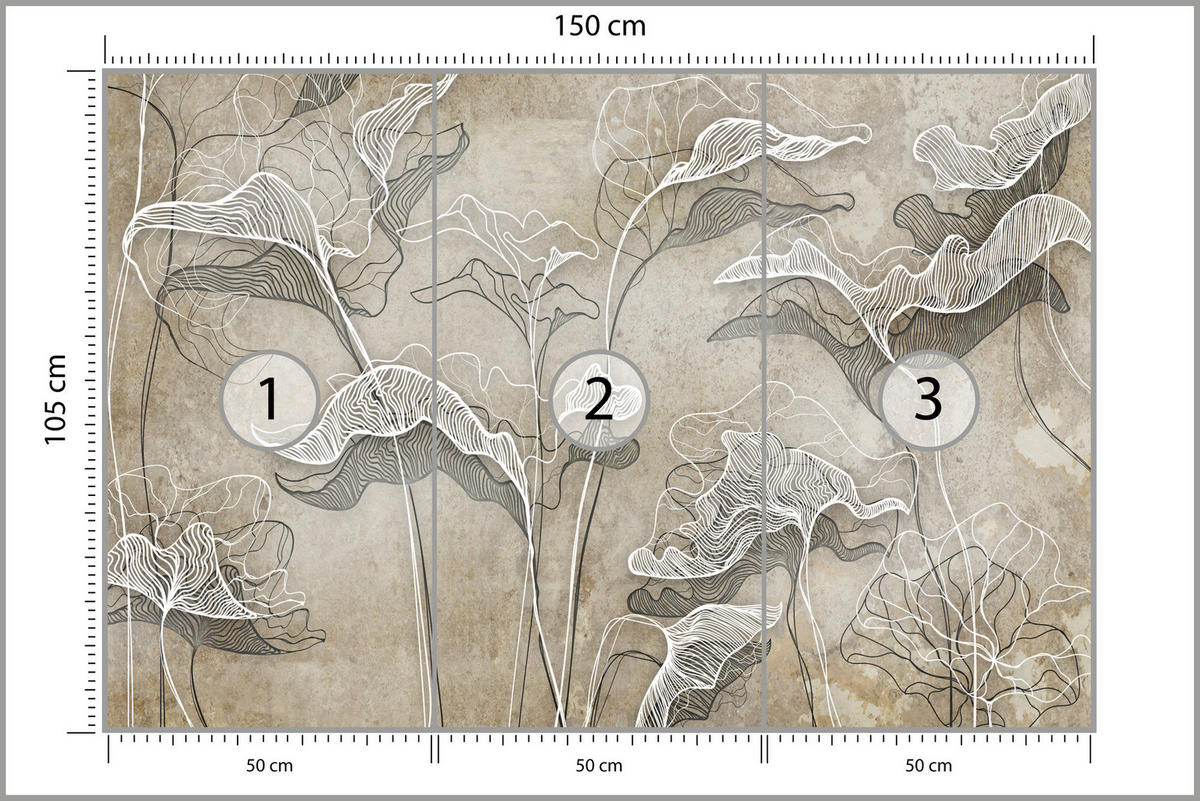 FOTOTAPETE Abstrakte Blätter Beton Optik 150x105 - Beige/Braun, Papier (150/105cm) - Muralo