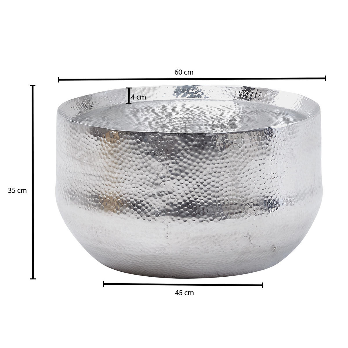 COUCHTISCH Orientalisch mit Hammerschlag-Struktur aus Aluminium und hohler Bauweise, Silber 60x60x35 cm - Silberfarben, Metall (60/60/35cm) - KADIMA DESIGN