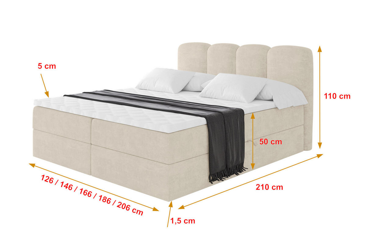 BOXBETT mit Matratze H4 - NINA - 160x200 cm - Beige - Sahara, Holzwerkstoff (160/200cm) - ALTDECOR