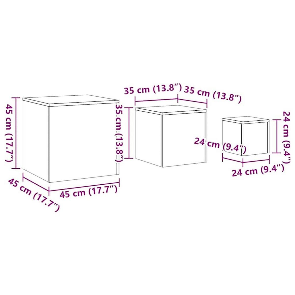 BEISTELLTISCHE Stapelbar 3-teilig 45/45/45 cm Weiß Holzwerkstoff - Weiß, Holzwerkstoff (45/45/45cm) - vidaXL