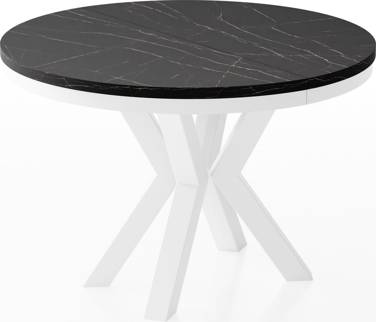 ESSTISCH Clara Weiß runder ausziehbarer, Marmor Schwarz 120-200/120/76 cm - Anthrazit/Weiß, Holzwerkstoff/Metall (120/120/76cm) - WFL GROUP