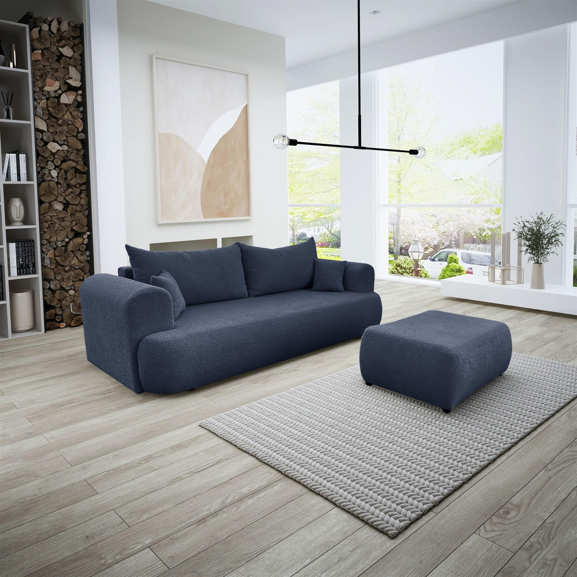SCHLAFSOFA Anike Inkl. Polsterhocker - Dunkelblau, Holzwerkstoff/Textil (240/78/110cm) - Fun Möbel