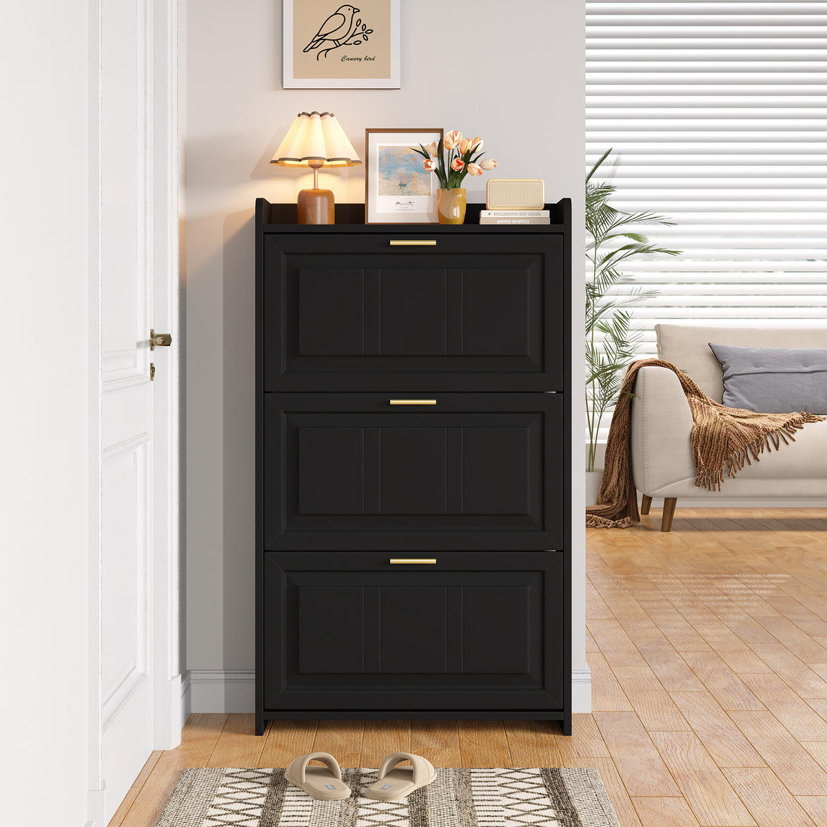 SCHUHSCHRANK mit Klappen 70/24/120 cm in Schwarz, platzsparend - Schwarz, Holzwerkstoff (70/120/24cm) - BEAOK