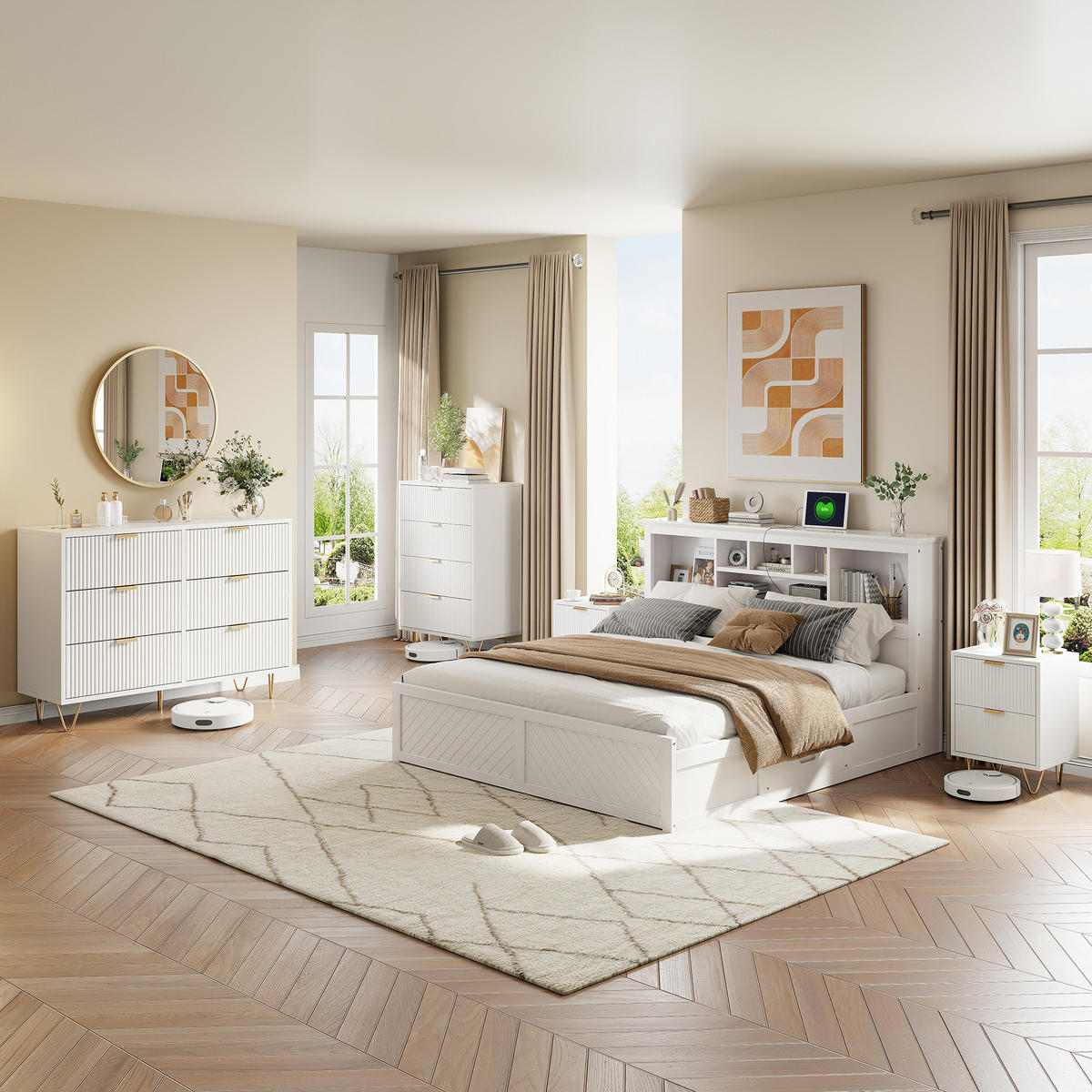 KOMMODE mit 6 Schublanden 100x34x73cm Aufbewahrungsschrank - Weiß, Holz (34/73/100cm)