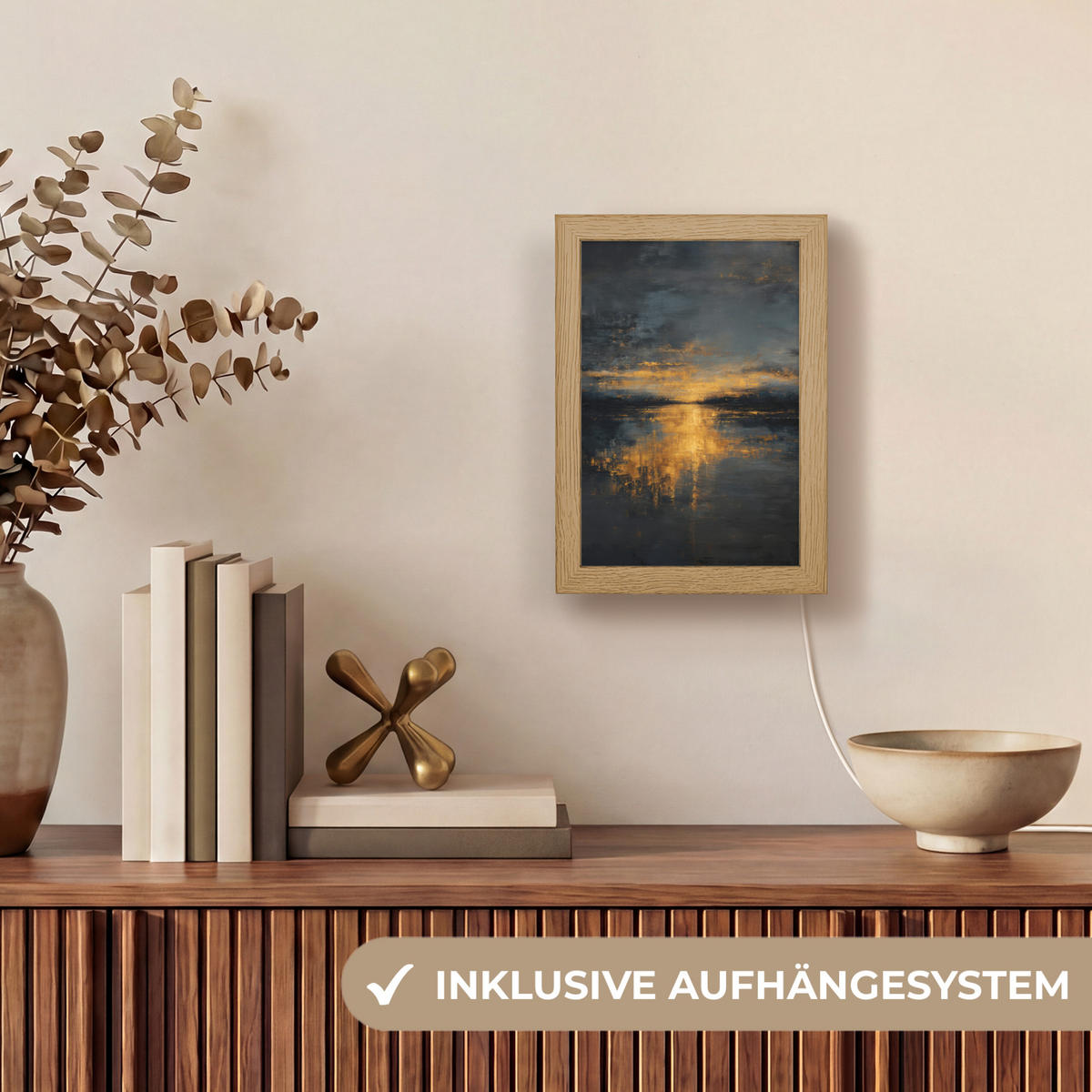 TISCHLEUCHTE Goldene Reflexion auf dem Wasser 15x20 cm - Beere, Holzwerkstoff (8/15/20cm) - OnlyWow