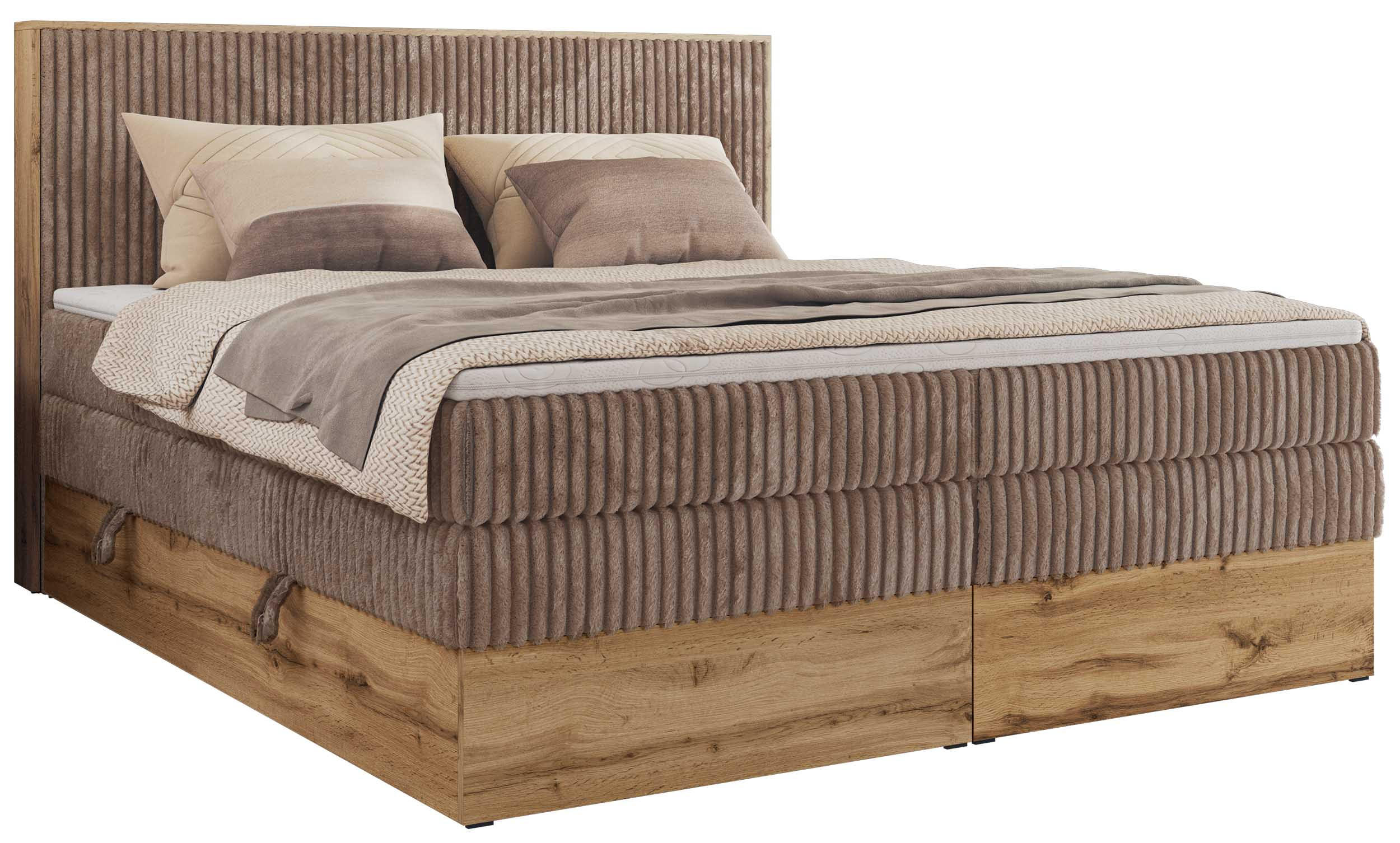 BOXBETT WOOD CLASSIC KING 160/200 - Braun Cord - H3 - Braun, Textil (160/200cm) - MKS