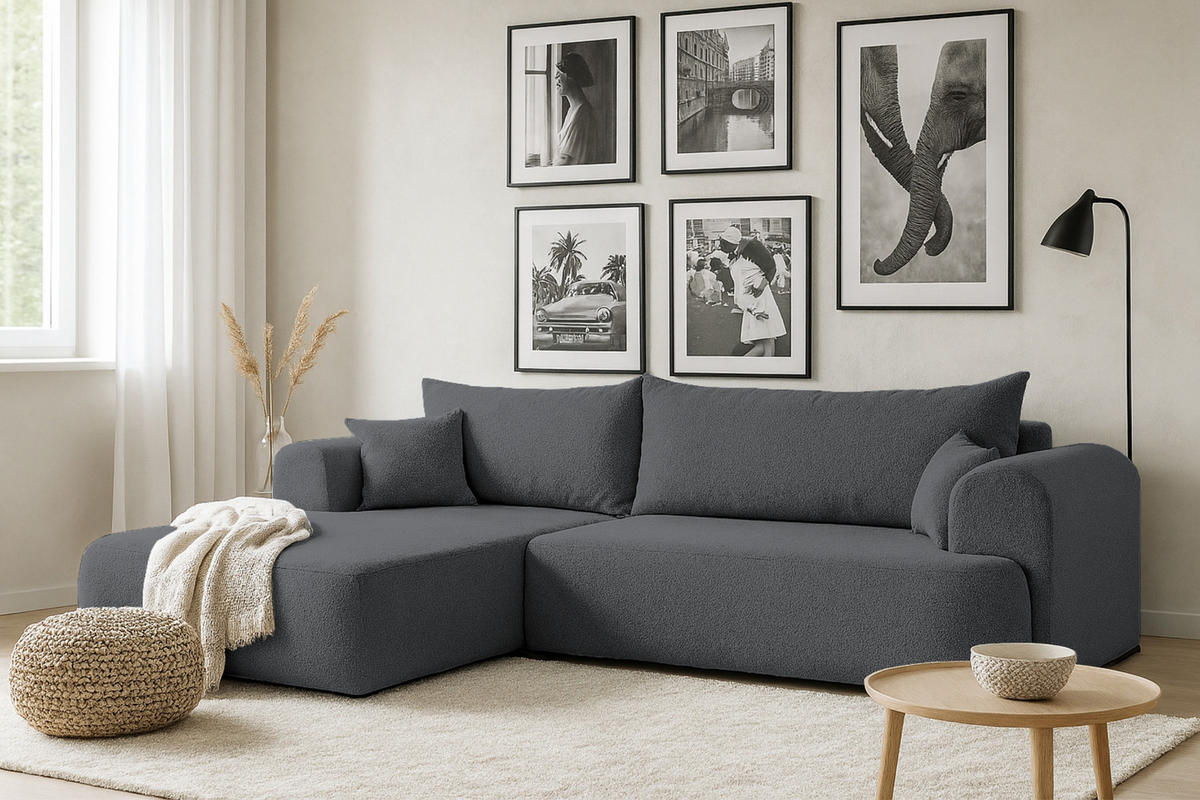 ECKSOFA BRAVO 280/180 in Bouclé Dunkelgrau links - Dunkelgrau, Holz/Holzwerkstoff (280/180cm) - Deine Möbel 24