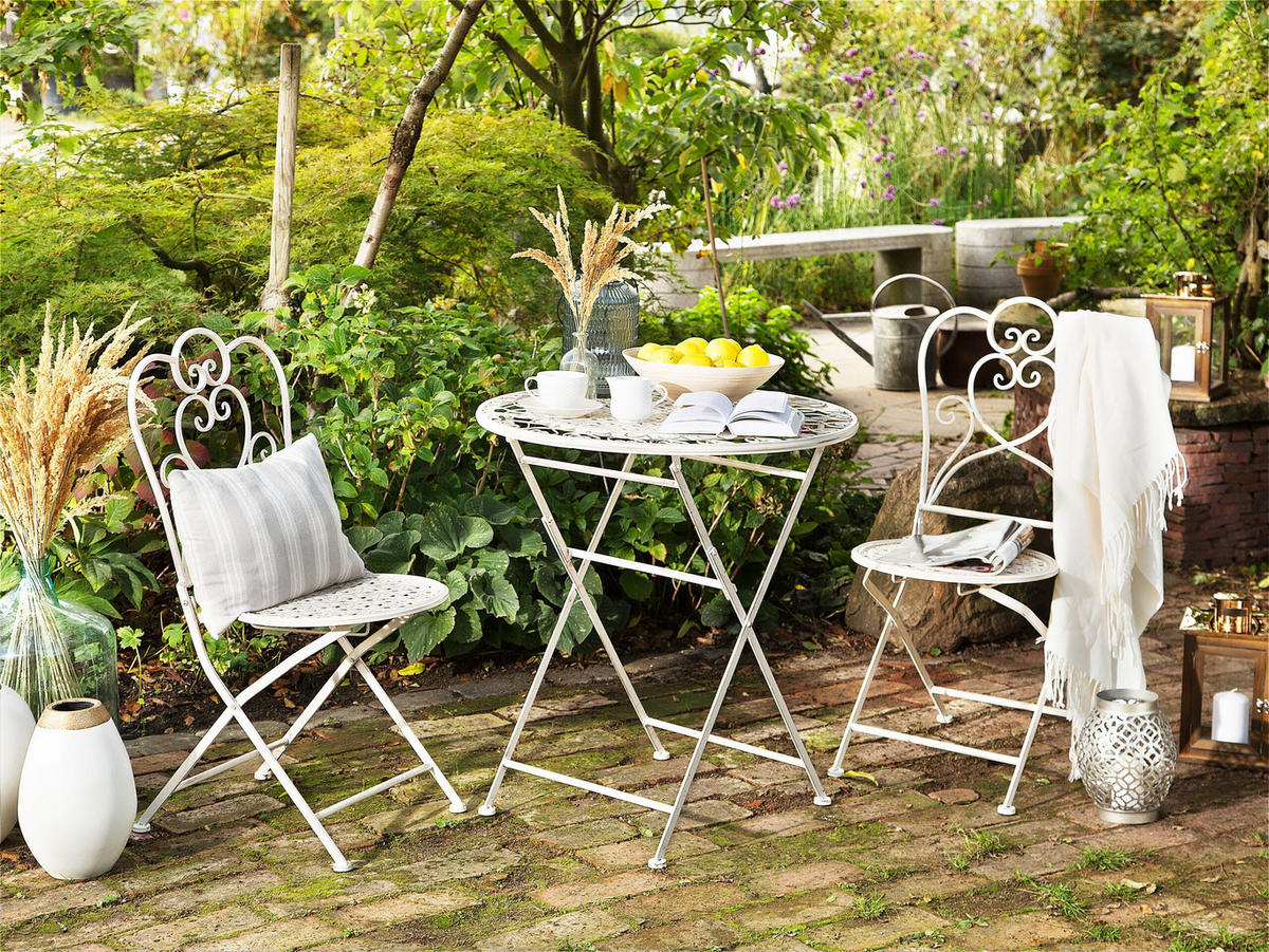 BALKONSET 2-Sitzer Klapptisch Metall beige Trieste - Beige, Metall - Beliani