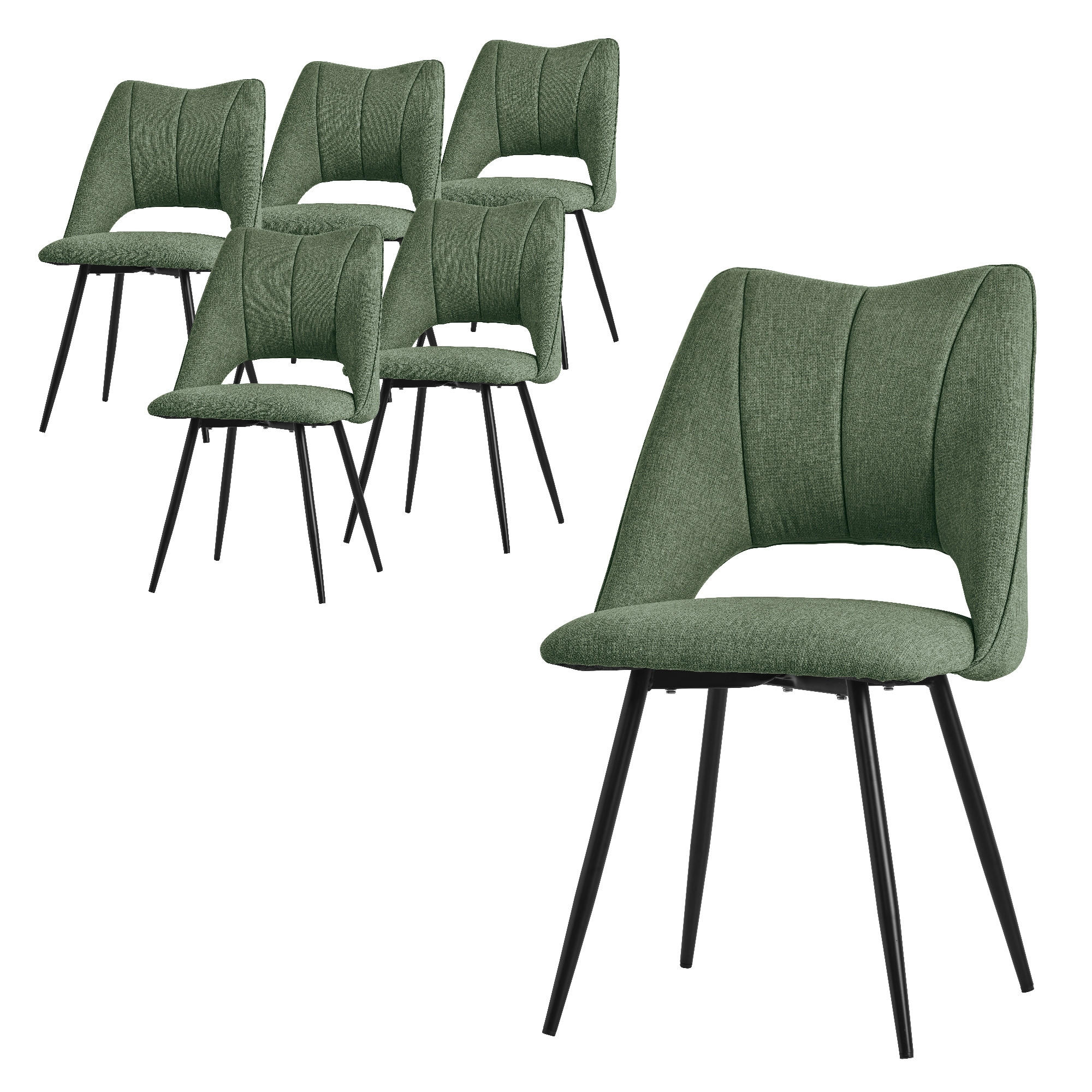 ML-DESIGN JÍDELNÍ ŽIDLE, SADA 6 KS, zelené látkové potahy
