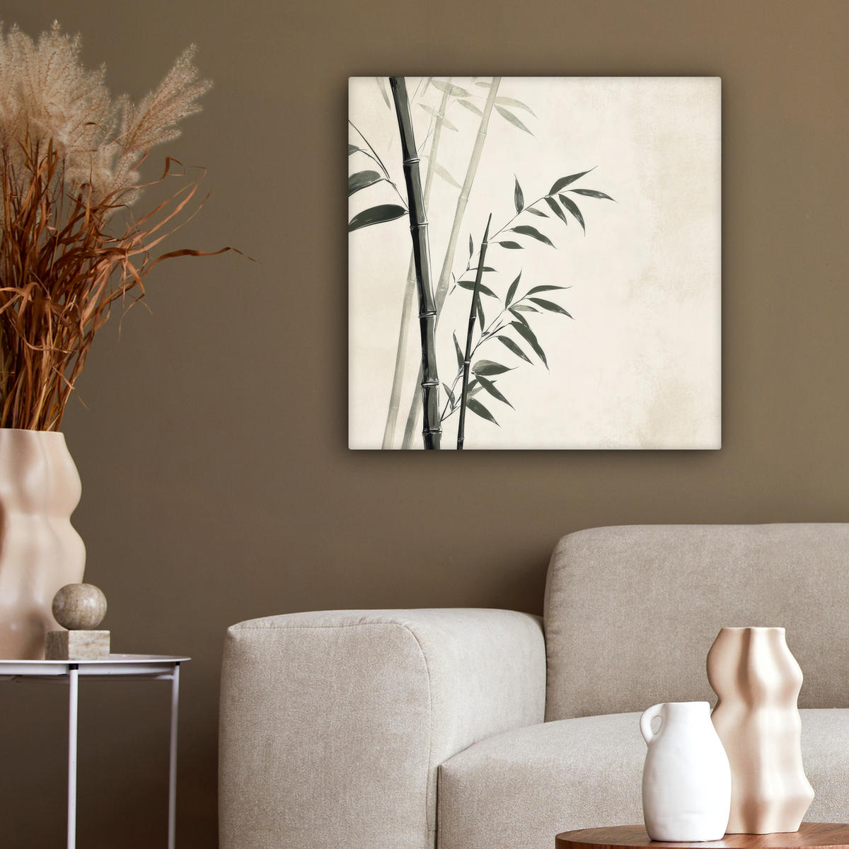 LEINWANDBILD Japandi - Bambus - Beige 50x50 cm - Eukalyptusholzfarben, Textil (50/50cm) - MuchoWow