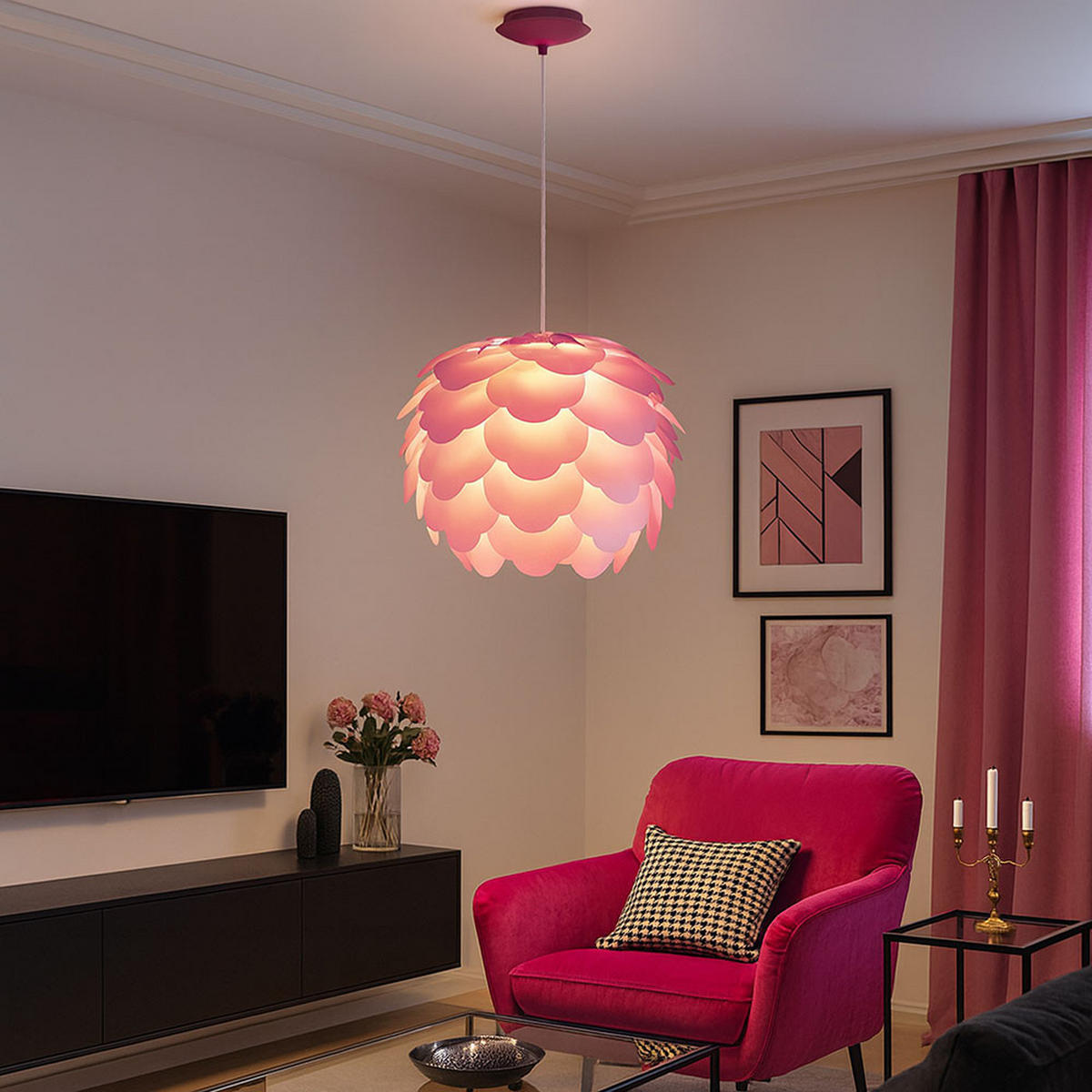 LED HÄNGELEUCHTE FILETTA Rosa Kunststoff - Rosa, Metall (42/42/110cm)