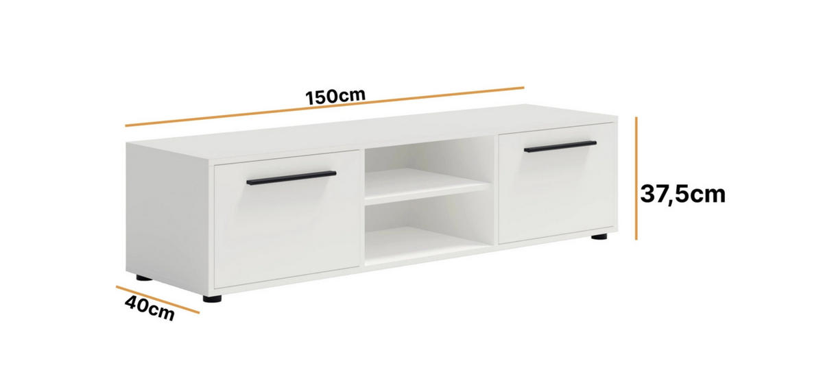 TV-SCHRANK Modena 150cm in Weiß - Schwarz/Weiß, Holzwerkstoff/Kunststoff (150/38/40cm) - Ravio