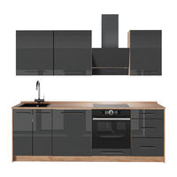 KÜCHENZEILE Fame-Line, Anthrazit Hochglanz/Goldkraft Eiche, 230 cm, AP Eiche - Honigeiche/Schwarz Hochglanz, Holzwerkstoff (230/82/60cm) - Vicco