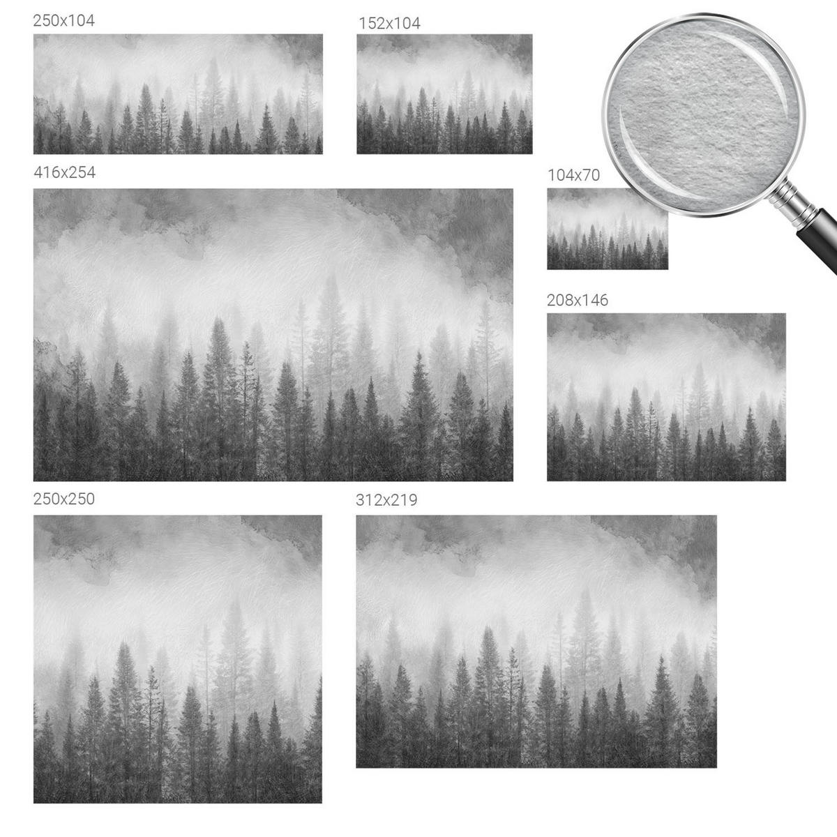 FOTOTAPETE 104x70 cm - Waldnebel - Grau, Textil (104/70cm) - Wallfluent