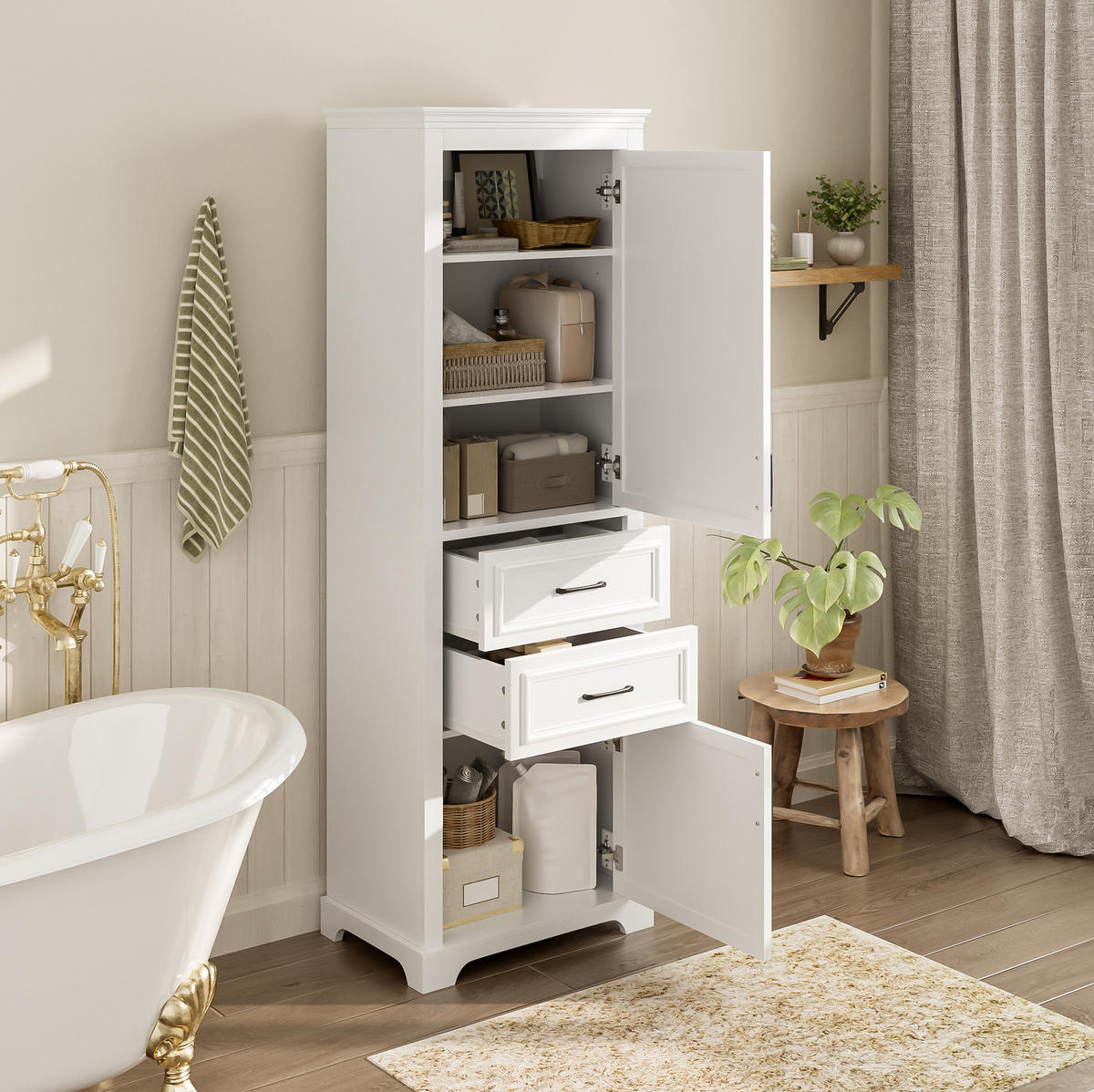 HOCHSCHRANK 60/40/180 cm aus MDF mit 2 Schubladen und verstellbarem Einlegeboden Weiß - Weiß, Holzwerkstoff (60/180/40cm) - Modenvie