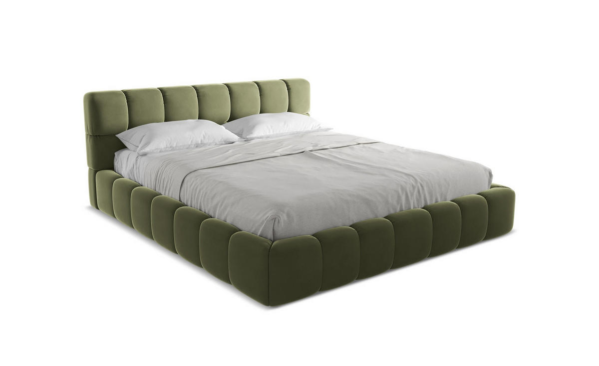 POLSTERBETT mit Bettkasten und Lattenrost 200x228 Grün - Schwarz/Olivgrün, Kunststoff/Textil (180/200cm) - Makamii