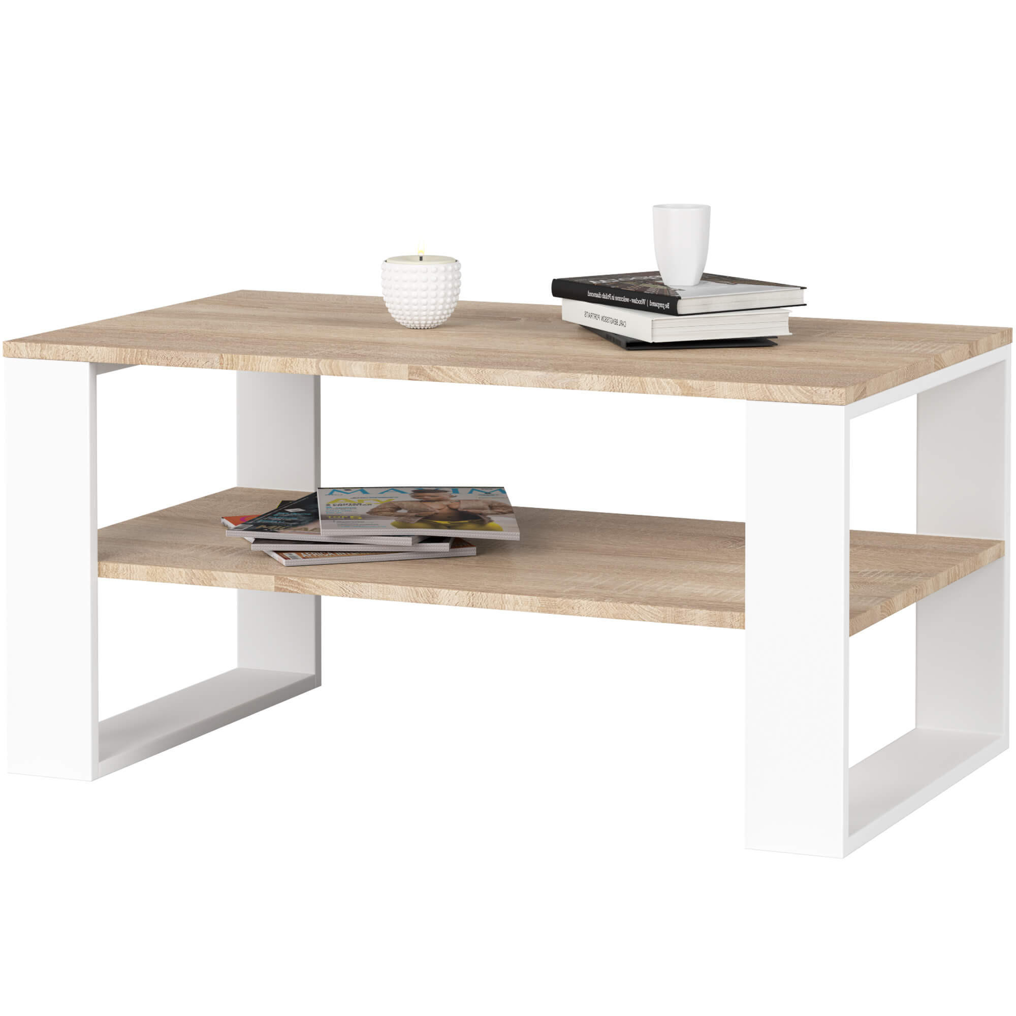 COUCHTISCH ALEX Sonoma Eiche, Weiß 92x53x45 cm - Weiß/Sonoma Eiche, Holzwerkstoff (53/92/45cm) - Akord
