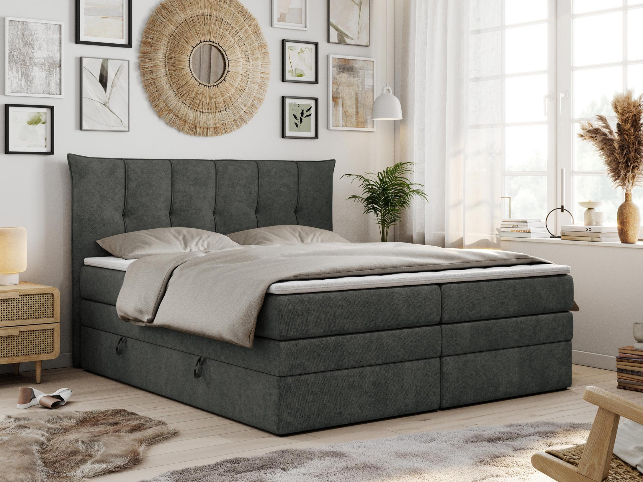 BOXSPRINGBETT PREMIUM 10 KING 120/200 Dunkelgrau Struktur - H3 - Dunkelgrau, Holz/Textil (120/200cm) - MKS