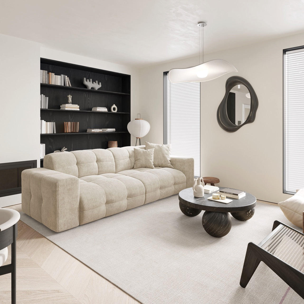 SOFA 4-SITZER Samt creme 230 cm - Creme, Textil (230/45/32cm) - Sia Home