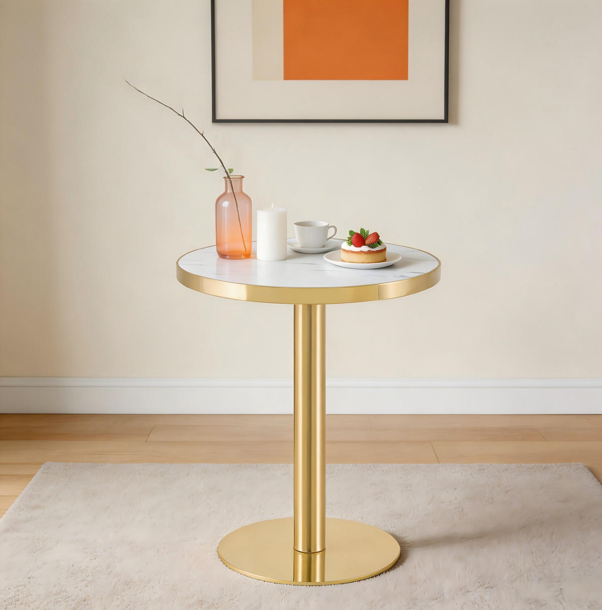 BARTISCH in Weiß|Goldfarben Beistelltisch mit Marmoroptik-Tischplatte und Edelstahlgestell, B60/T60/H74cm - Goldfarben/Weiß, Holzwerkstoff/Metall (60/60/74cm) - STILVORA